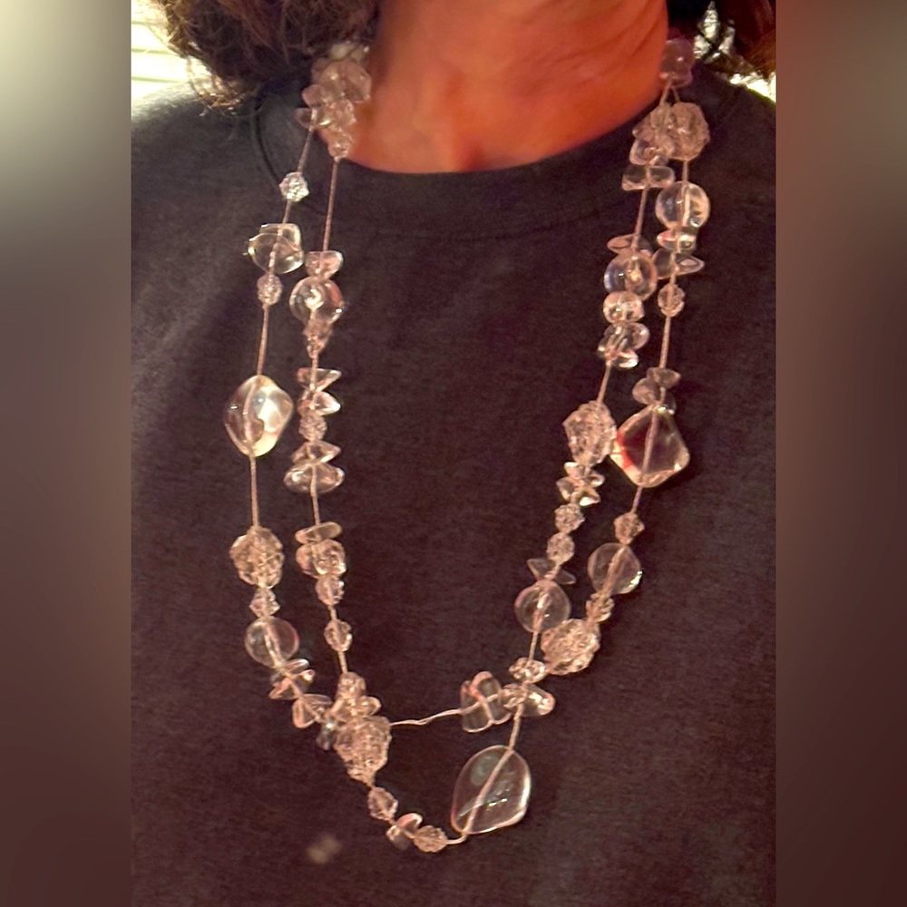Acrylic, crystal-looking necklace, on silver stringing. Lightweight 15.5 inches.